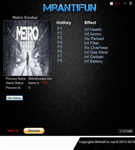 Metro Exodus Trainer +8 v1.00 MrAntiFun GAME TRAINER download pc cheat codes