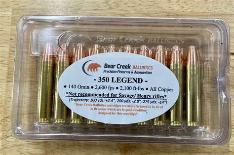 Bear Creek Ballistics 350 Legend 140gr 2600fps 2100ft-lbs AR rounds : r/350Legend