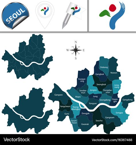 Map of seoul with districts Royalty Free Vector Image