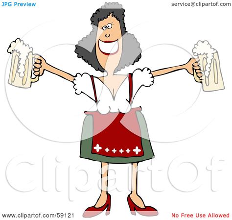 Royalty-Free (RF) Clipart Illustration of a Friendly Oktoberfest Woman Holding Out Two Beer Mugs ...