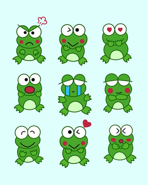 Cute frog cartoon characters illustrations set Free Vector 4648641 Vector Art at Vecteezy