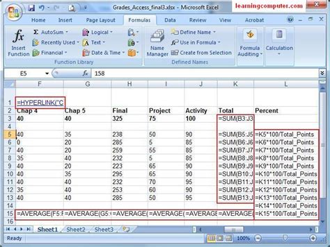 Excel Formulas Tab