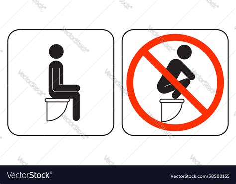 Do and dont step on toilet seat sign Royalty Free Vector