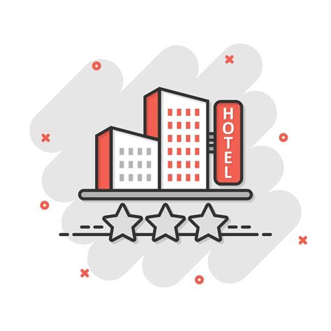 Hotel 3 stars sign icon in comic style. Inn building cartoon vector ...