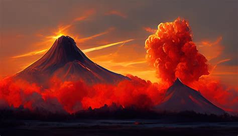 Premium Photo | A large volcano erupting hot lava and gases into the atmosphere 3d illustration