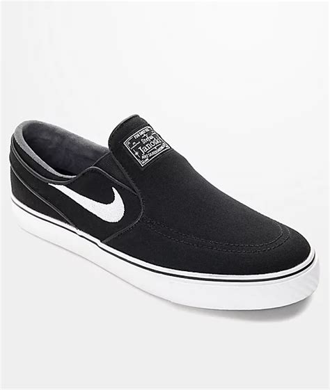 Nike SB Zoom Stefan Janoski Black & White Slip-On Skate Shoes | Zumiez