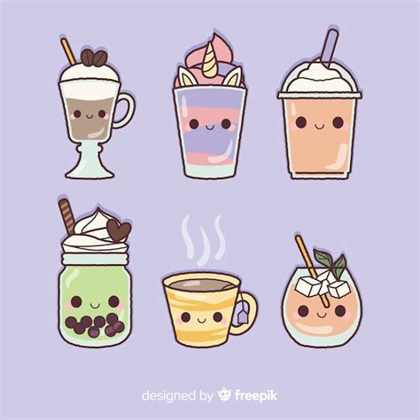 Premium Vector | Flat kawaii food collection