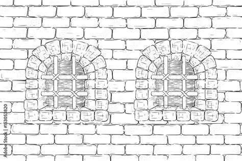 Old brick wall with barred windows. Hand drawing, vintage sketch Stock Vector | Adobe Stock