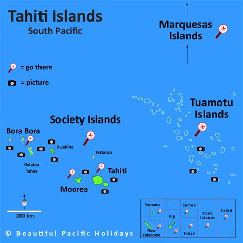 Map of Tahiti Islands French Polynesia in the South Pacific Islands