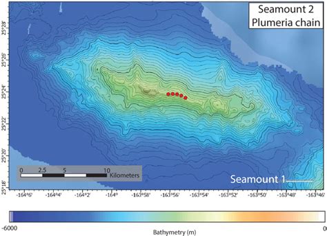 Color-shaded relief bathymetric map of Seamount 2 shows an E-W-trending ...