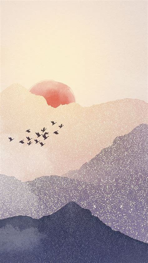 Mountain Watercolor Sunset Wallpaper