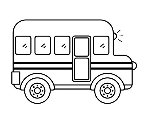 Vector black and white school bus. Contour back to school educational clipart. Cute line style ...