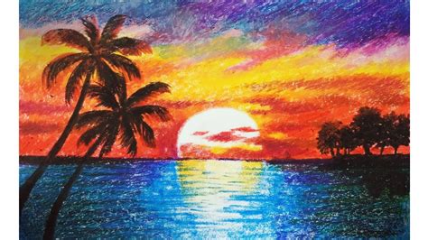 Sunset Scenery Drawing With Oil Pastels Easy - itsessiii