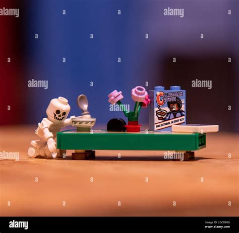 Lego skeleton minifigure during breakfast Stock Photo - Alamy