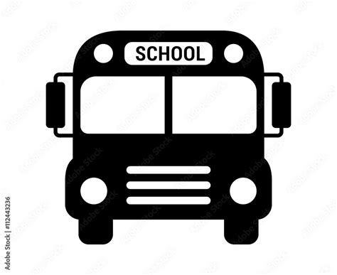 School bus or schoolbus transportation vehicle with label flat icon for ...