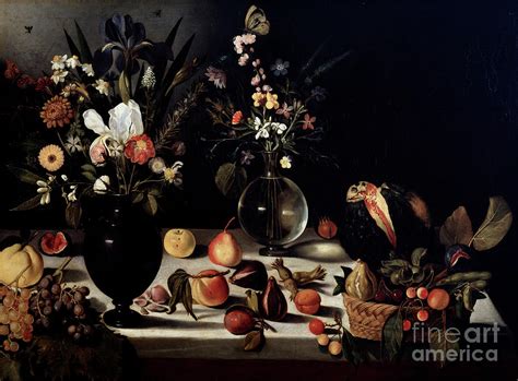 Still Life With Flowers And Fruit, By Master Of The Hartford Still Life Painting by Caravaggio ...