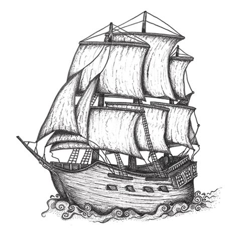 Pirate ship drawing | A detailed pirate ship pen sketch