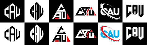 CAU letter logo design in six style. CAU polygon, circle, triangle, hexagon, flat and simple ...