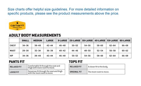 CARHARTT SIZING CHART