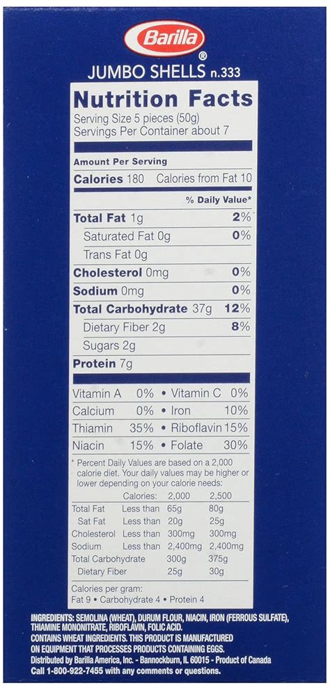 barilla pasta nutrition facts