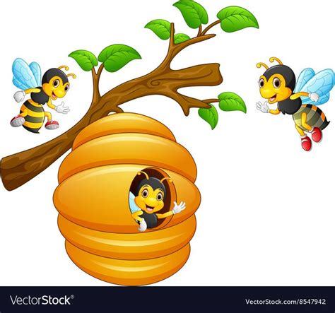 illustration of The bees fly out of a beehive hanging from a tree ...