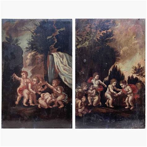 19th Century Italian Pair of Cherub Paintings on Wood Baroque Syle Framed For Sale at 1stDibs