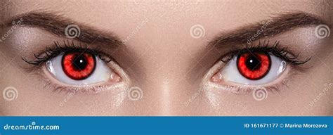 Close-up of Woman Eyes. Halloween Makeup. Devil, Vampire or Monster Eye Lens Stock Image - Image ...