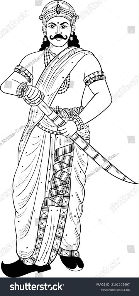 Indian King Black White Line Drawing Stock Vector (Royalty Free) 2101205497 | Shutterstock