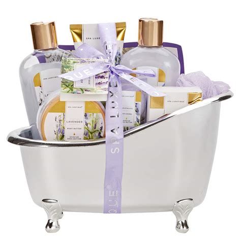 Bath Baskets for Women Gift, Home Spa Kit for Women, Spa Luxetique Lavender Bath Set with Body ...