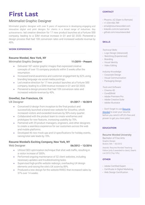 Minimalist Graphic Designer Resume Examples for 2024 | Resume Worded