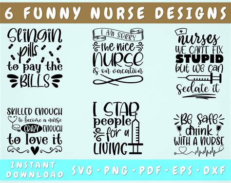 Funny Nurse Quotes SVG Bundle, 6 Designs, Funny Nurse Sayings SVG. PNG ...