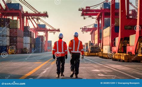 Staff Worker Working in Cargo Crane Shipping Logistic Port , Staff Standing at a Port Container ...