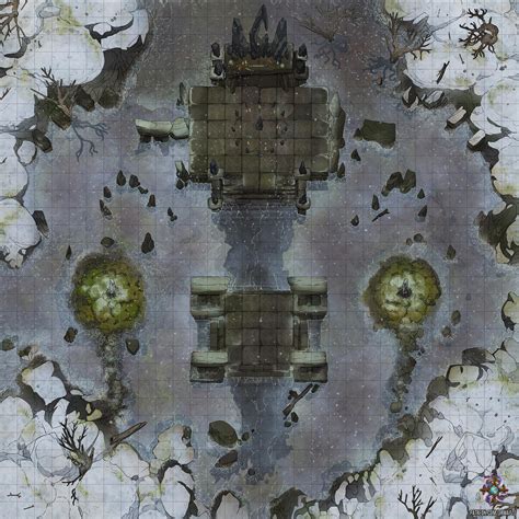 [OC][Art] Ruined Snow Temple Battle Map 30x30 : r/DnD