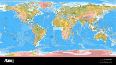 Detailed topographic world map WGS 84 projection Stock Vector Image & Art - Alamy