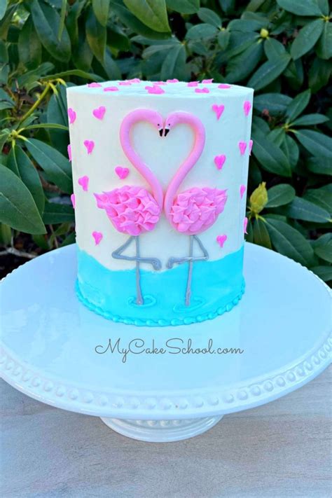 Valentine Flamingos Cake - My Cake School