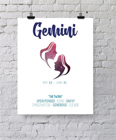 Gemini Zodiac Wall Art Zodiac Art Wall Art Astrology | Etsy