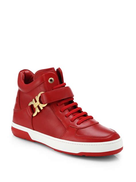 Ferragamo Nayon Gancini Leather High-top Sneakers in Red for Men | Lyst