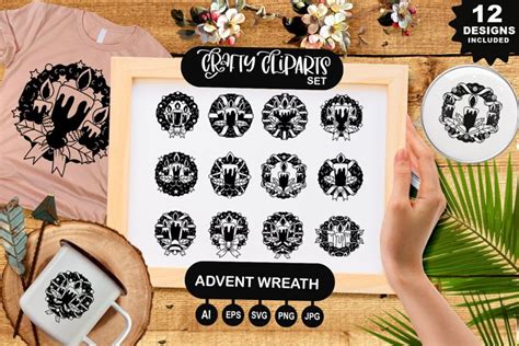 Advent Wreath with Candle Clipart Set