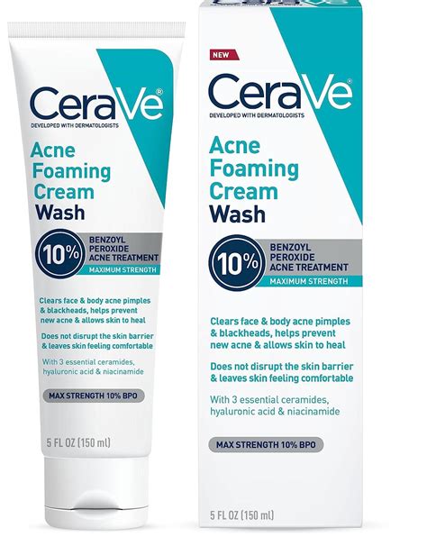 CeraVe 10% Acne Foaming Cream Wash | Face and Body Acne Wash with ...