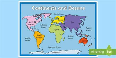 World Map Labeled Continents And Oceans - Allene Madelina