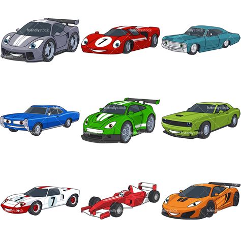 Cartoon Racing Cars Clipart Vector Collection - FriendlyStock