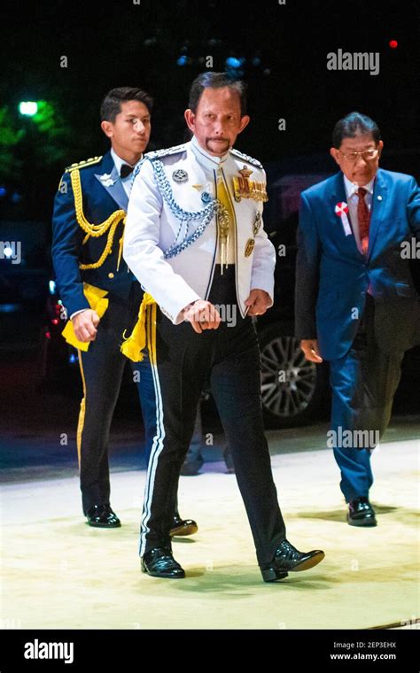 Sultan Hassanal Bolkiah of Brunei and his son during the Court Banquet during the Accession to ...