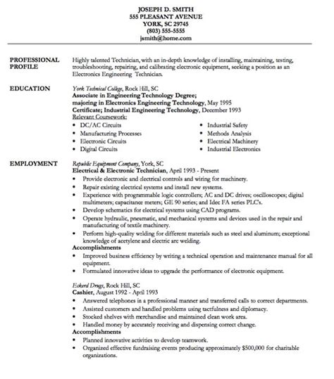 Electronic Technician Resume Example | DANETTEFORDA | Electronic technician, Free resume samples ...