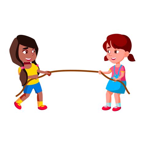 Preteen Schoolgirls Pulling Rope Sport Game Vector 17391084 Vector Art at Vecteezy