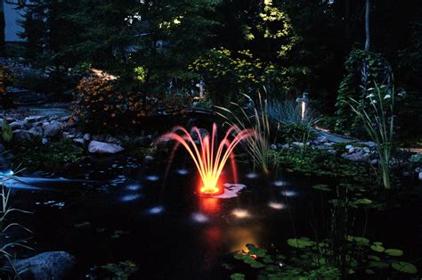 Small Pond Fountains With Lights | Backyard Design Ideas