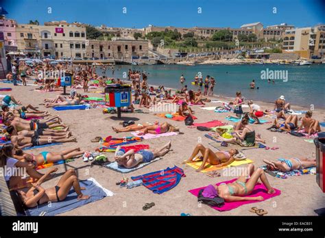 Malta. St Georges bay beach near Paceville Stock Photo - Alamy