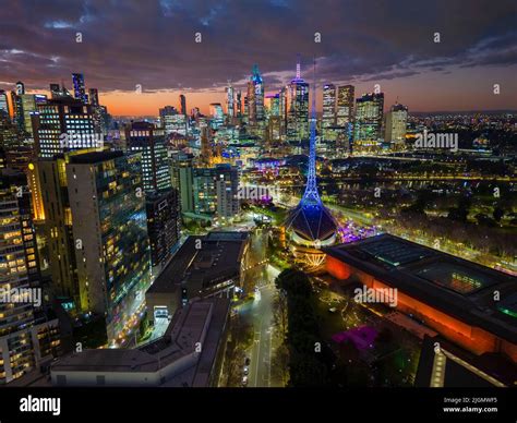 Aerial view of Melbourne city at night Stock Photo - Alamy