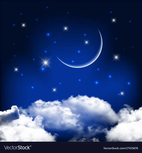 Night sky background with moon above clouds Vector Image