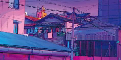 Tokyo, Japan, artwork, digital art, cats, rooftops HD Wallpaper