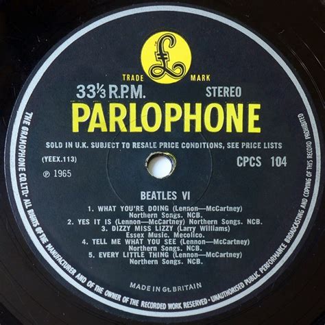 The Beatles Collection » Beatles VI, Parlophone CPCS 104.